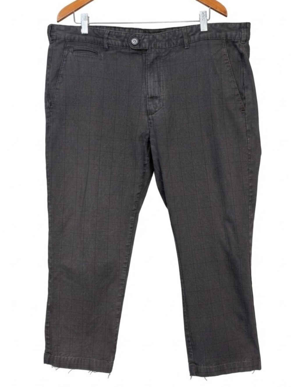 Black Brown 1826 Mens Grey Windowpane Grid Plaid Tailored Fit Chino Pants Hemmed